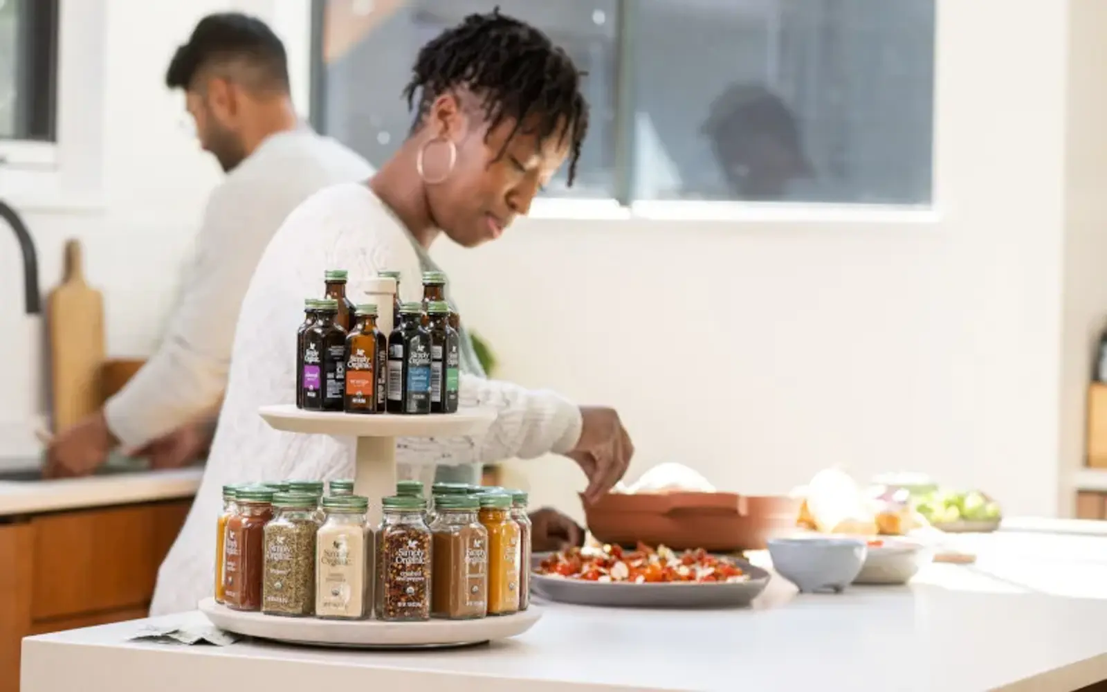 Simply Organic spice jars on a kitchen counter